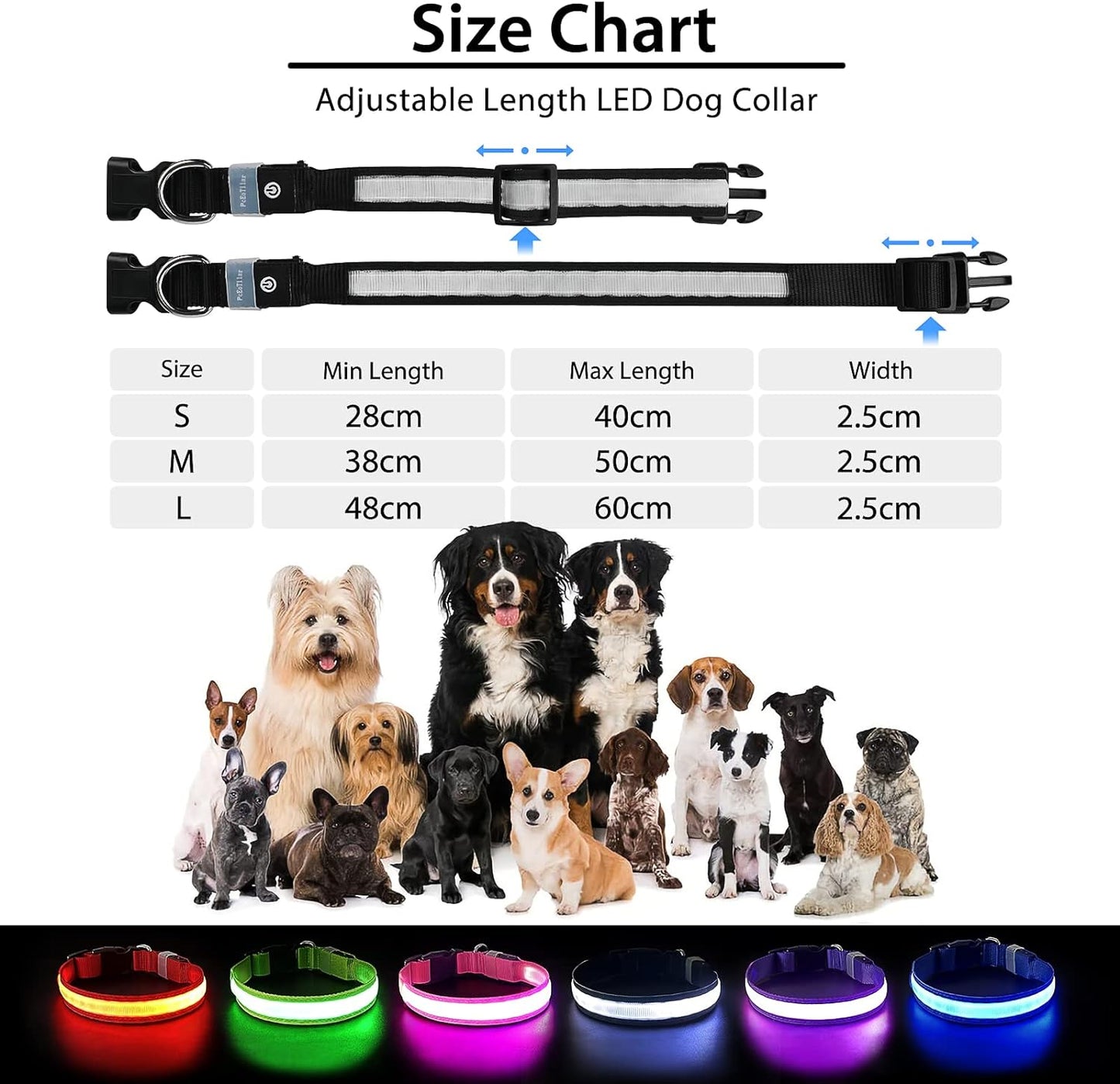 "Rechargeable LED Dog Collar - Waterproof, Adjustable Safety Light"