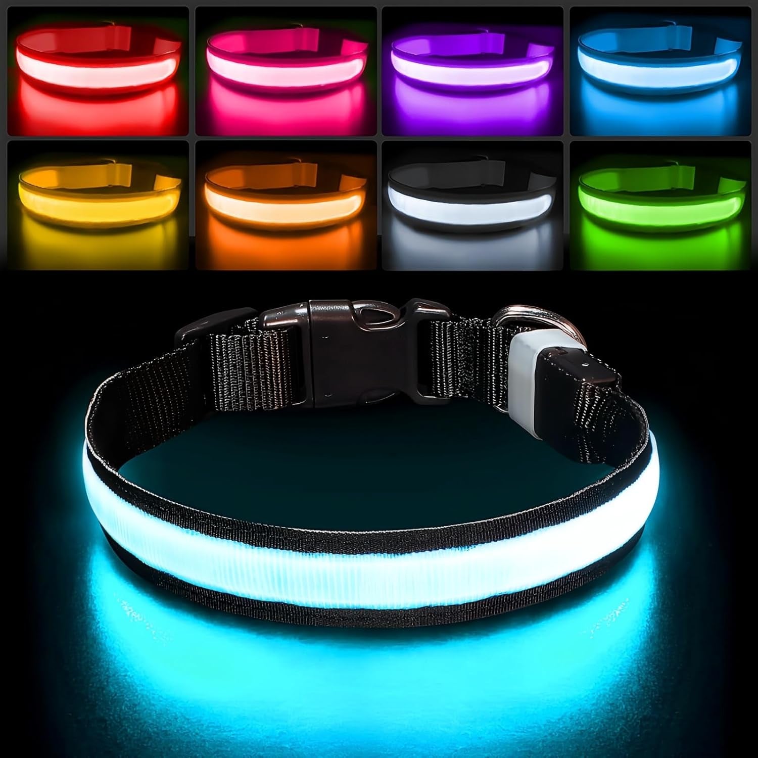 "Rechargeable LED Dog Collar - Waterproof, Adjustable Safety Light"