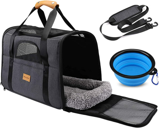 "Breathable Pet Carrier with Plush Mat & Foldable Design"